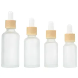 10ml 15ml 20ml 30ml 50ml Frosted Glass Dropper Bottle with Imitated Bamboo Cap Empty Refillable Bottle Vial Cosmetic Container Jar R2021