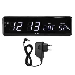 Digital väckarklocka 3 Larm LED Klocka Tidstemperatur Fuktighetsdisplaybordsklocka med EU-kontakt för vardagsrumsdekoration 211111