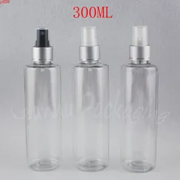Bottiglia di plastica trasparente da 300 ml con pompa spray argento, toner 300CC/acqua per trucco Sub-imbottigliamento contenitori cosmetici vuoti