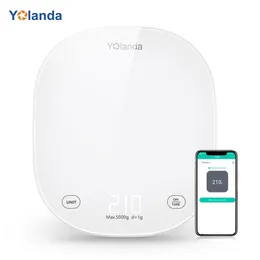 Yolanda Smart Kitchen Weight Scale Bluetooth Digital Food Weighing Record Nutrition Diary LED Display Touch Button 210728