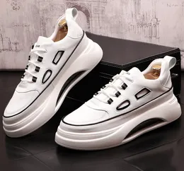 Skor White Men Platform Designer Air Cushion Dress Shoes Top Brand Round Toe Flat Heel Lace-Up Öka Comfort Party Sneakers 5