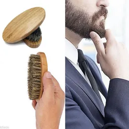 Beard Brush for Men Professional Soft Boar Bristle Mustache Brush Military Hard Round Wood Handle Anti-static Peach Comb Hairdressing Tool HOT2023