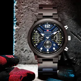 Mode trämän titta på Relogio masculino toppmärke lyxiga stilfulla kronograf militära klockor timepieces i trälevurklocka fo266i