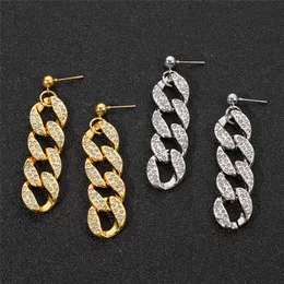 Stud Hip Hop Iced Out Chain Cubic Zircon Bling Cuba Earrings For Women Punk Navidad Gold Silver Color Earings Jewelry Gift