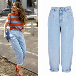 Wysokiej jakości chłopak wysoki talia Jean Harem Plus Size Denim Street Baggy Loose 210629