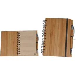 NEWSpiral Notebook Wood Bamboo Cover Notebook Spiral Notepad With Pen Student Environmental Notepads wholesale School Supplies RRF12367
