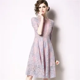 Vintage Embroidery A-line Lace Dress Women Summer Hollow Out Ball Gown Dresses OL Casual Mid-calf Vestidos 210603