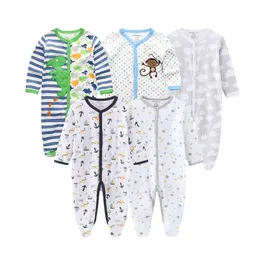 5パックの赤ちゃんのロンパースオーバーオールの衣装子供の冬の服の男の子の新生児のプレイスーツの赤ん坊の服210309