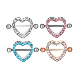 YYJFF D0985 Heart Stone Nipple Ring Mix Colors 14 Ga 18 MM Length