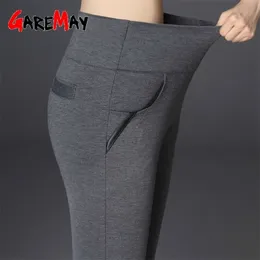 Garemay Kadınlar Streç Kalem Pantolon Rahat Yüksek Bel Siyah Tayt Elastik Orta Yaşlı Anne Pantolon Kadın Artı Boyutu 5XL 210925