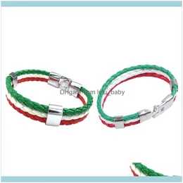 Charm Bracelets Jewelry2 PCS 주얼리 팔찌 이탈리아 국기 뱅글 가죽 합금 남성 여성 녹색 흰색 빨간 너비 14 mm 20 cm len