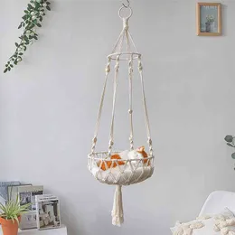 Duży Macrame Cat Hamak, Macrame Wiszące Huśtawka Kot Dog Łóżko Koszyk Dom Pet Cat Akcesoria Dog Kot Dom Puppy Bed Prezent 210722