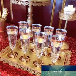 High Quality 150 ml Plastic Rose Gold Rimmed Clear Hard Disposable Party Wedding Cups Premium Fancy Champagne Glasses flutes
