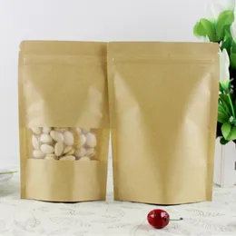 Presentförpackning 100pcs Kraft Paper Zipper Bag.Kraft Väskor som används för matförpackning är självbärande brun