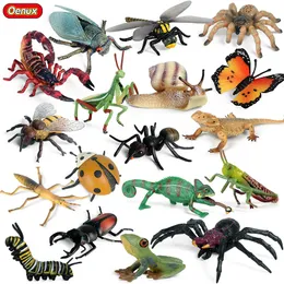 OENUX Insect Zwierzęta Model Butterfly Mantis Spider Bee Scorpion Dragonfly Action Figury Figurki Miniaturowe Edukacyjne Dzieci Zabawki C0220