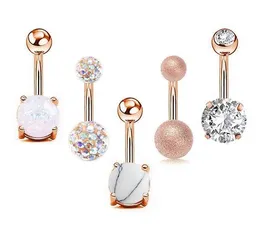 5pcs/lot Zircon Belly Button Rings for Women Girls Stainless Steel Silver Gold Navel Barbell Ring Body Piercing Jewelry Wholesale