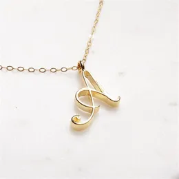 Gold Color Swirl Initial Alphabet Necklace All 26 English A-T Cursive Luxury Monogram Name Word Text Character Capital Letter Pendant Chain Necklaces for Women