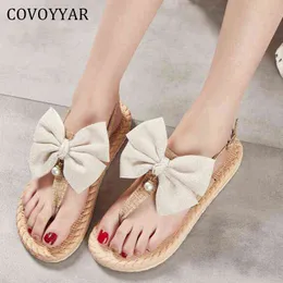 Sandals Covoyyar Zomer Vrouwen Sandalen Platte Thong Schoenen Voor Vrouw Flip Flops Bohemain Boog Dames Strand Big Size 41 WSS4053 220121