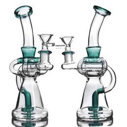 Green Beaker Bong Showerhead Perc Glass Bong Recycler Dab Rig Bongs 14mm Joint Bowl Glass Bongs