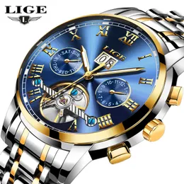 Lige Mens Zegarki Top Marka Luksusowy Automatyczny Zegarek Mężczyźni Pełna Stalowa Stalowa Wrist Watch Mężczyzna Moda Casual Wodoodporna Zegar Relojes Hombre 210527