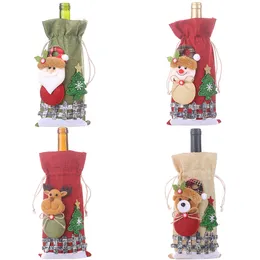Christmas Wine Bottle Cover Santa Claus Snowman Reindeer Bear Drawstring Gift Bags Xmas New Year Decoration XBJK2108