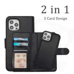 2 in 1 afneembare lederen telefoonhoesjes voor iPhone 12 11 PRO MAX XS XR 7 8 Plus Luxe Flip Wallet Magnetic Protect Cover