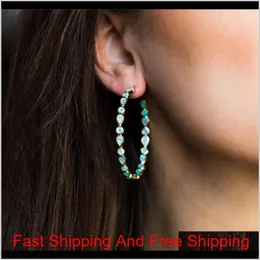 Bohemia Gold Color Large Circle C Shaped Hoop Earrings Fashion Green Blue Opal Teardrop Stone Earrings For Women Et7Aj Pcwz1