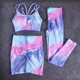 Outfit Yoga Women Woming Dye Sports Deal Set Set Leggings Push Up Pant Gym Shorts Speed Sports Bra Track Suit Suit