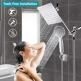 8 inç yüksek basınçlı yağmur / el duş başlığı kombinasyonu ile 11 inç uzatma kolu ayarlanabilir paslanmaz çelik banyo duş başlığı 210724
