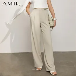 Amii minimalism vårkvinnor byxor official lady solid hög midja lös kvinnlig kostym kausal 1217 210925