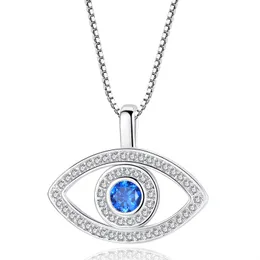 High quality Blue Evil Eye Necklace Bling Cubic zirconia CZ Pendant Silver Box chains Necklaces For Women Fashion Turkey Jewelry Gift