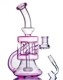 Bong in vetro di colore rosa Recycler Narghilè Bubbler Blue Water Pipe Concentrate Oil Rigs con 14mm Joint Banger Accessorio per fumatori
