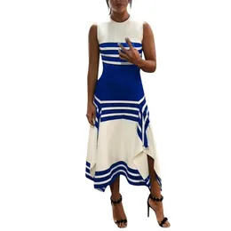 JOCoo Jolee Summer Women Sukienki Dresses Moda Stripe Bez Rękawów Round Neck Dress Sukienka Kobiet Nieregularne Midi Party Dresses 210719