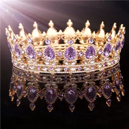 Złoto Purpurowa Królowa Królowa Bridal Crown Dla Kobiet Strzelona Prom Pagewanta Tiaras i Korony Akcesoria Biżuteria Włosów CJ191226