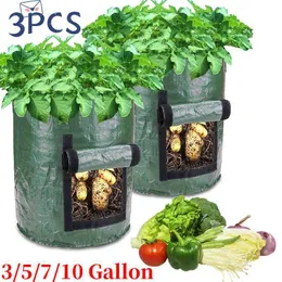 3pcs/Lot Potato Grow Bag 3/5/7/10 Gallon Vegetable Planter Tomato Flowers Pot for Balcony PE Waterproof Growing Container 210615