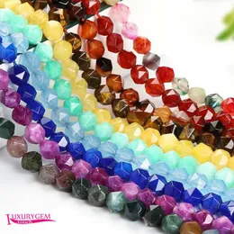 Altri perline sciolte di pietra di giada multicolore naturale di alta qualità 6/8 / 10mm forma di rombo sfaccettato accessori di gioielli gioiello fai da te 38 cm Wk388