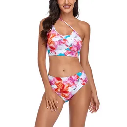 Costumi da bagno da donna Xingqing Costume da bagno fascia Costume da bagno tinta unita Stampa floreale Vita alta Spiaggia Festa in piscina Perizoma Cinghie regolabili 2 pezzi Donna Biqu