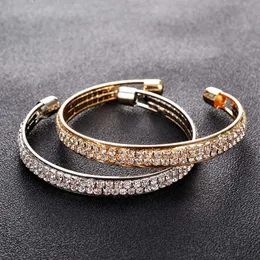 Elegant Crystal Manschett Guld Silver Färg Bangles Bridal Armband Lady Armband Armband Bangles Smycken Pulseras Mujer Q0719