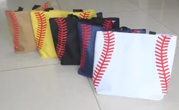 Ny Navy Black Softball Baseball Stitching Väskor 16.5 * 12.6 * 3.5INCH MESH HANDLE Axelväska Stitched Print Tote Handväska Canvas Sport Travel Beach