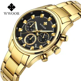 손목 시계 WWOOR 2021 남성 시계 최고 골드 블랙 시계 방수 크로노 그래프 남성 손목 시계 남자