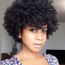 Brasiliansk Afro Kinky Curly Human Hair Wig Naturlig färg Pixie Ingen Lace Short Cut Full Machine Made Pärlor för svarta kvinnor