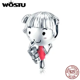 WOSTU Summer New 925 Sterling Silver Hot Summer Sunshine Girl Charms fit Girl Beads Bracelet Silver DIY Jewelry Making CQC1525 Q0531