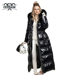 Ceprosk mode vinterrock kvinnor x-lång högkvalitativ tjock bomullsparkas hooded ytterkläder varm faux päls kvinna jacka 211008