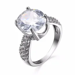 Wedding Rings White Gold Color Luxury Oval Zirkon Crystal Ring CZ Zircon Jewelry Size 6 / 7 8 9/10 Women