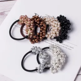 Women Hair Accessories Pearls Beads Headbands Ponytail Holder Girls Scrunchies Vintage Elastic HairBands Rubber Rope Headdress RRE11409