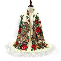 Ukraiński rosyjski szalik zima kobiet chusteczka kobiety szal Babushka długi hidżab kwiatowy wzór Dupatta polski frędzlami Q0828