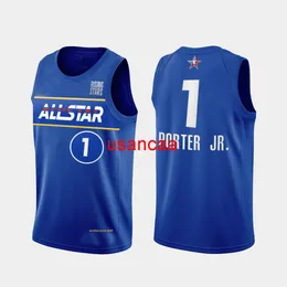 Tüm nakış 6 stil 1# porter jr. 2021 Sezon Blue All Star Basketball Forması Erkek Kadın Gençleri Özelleştirme Herhangi Bir Sayı Ekle XS-5XL 6XL VECH