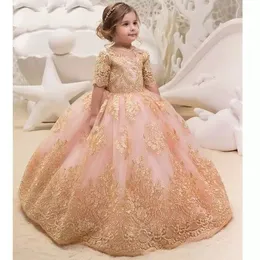 2021 Gold Glitz Ball Gown Princess Little Girls Pageant Dresses Fuchsia Little Baby Camo Flower Girl Dresses for Wedding with Big Bow
