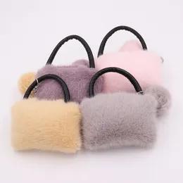 2021 New Fine Ladies Handbag Bag Shape Keychain Pendant Candy Color Stripes Girls Bag Car Buckle Plush Keychains Accessories
