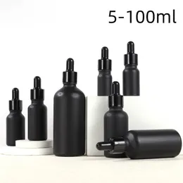 Packaging 5ml 10ml 15ml 20ml 30ml 50ml 100ml Matte Black Glass Dropper Bottles Thick Essence Cosmetics Container With Black Cap